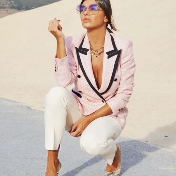NW T NEW PINK STRUCTURED BLAZER WITH CONTRASTING PIPING - Picture 14 of 16